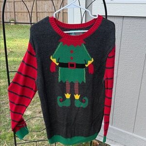 Ugly Christmas Elf Sweater with Red and Green Stripes sweater